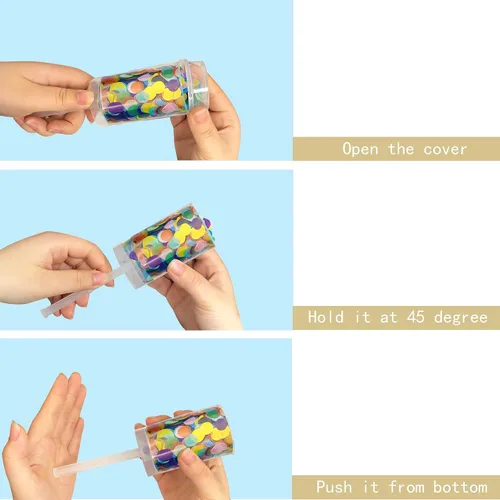 Vista 3 de 5 PCS Tubos de Confeti Push Pop Contenedores Coloridos Esparcidores de Confeti de Papel para Graduación Boda Baby Shower Navidad Año Nuevo