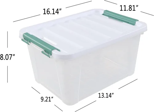 Vista 2 de Bolsas de almacenamiento de plástico transparente de 20 cuartos de galón con tapas, cajas de plástico con tapas, 4 paquetes