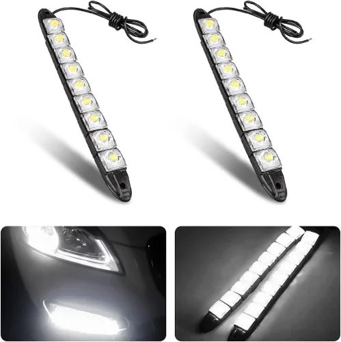 Vista 10 de 2 piezas de tiras de luces LED de 9 luces para circulación diurna DRL, lámpara antiniebla de punto brillante flexible, luz de alto poder de despeje