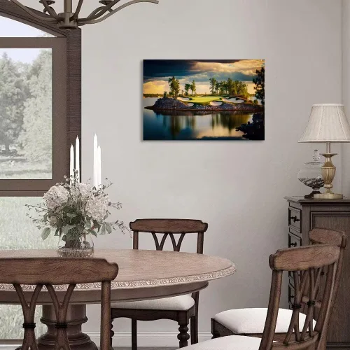 Vista 2 de chenchenArt Imagen artística de pared de campo de golf, paisaje de puesta de sol, decoración de pared para sala de estar, dormitorio, baño, Art-30