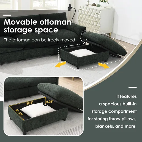 Vista 23 de Moderno sofá modular en forma de U con almohadas para la cintura, sofá cama con diván, sofá tapizado simétrico de felpilla de 6 asientos para sala