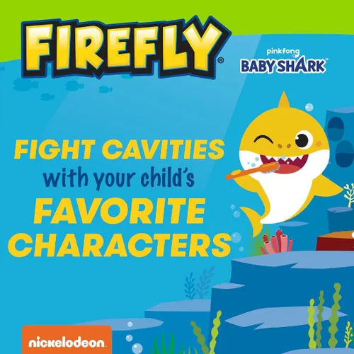 Vista 5 de Firefly Clean N' Protect, cepillo de dientes Baby Shark con cubierta de personaje 3D, cerdas suaves, mango antideslizante, batería incluida