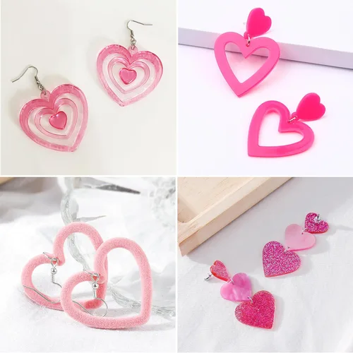 Vista 7 de Pink Heart Earrings Valentine Earrings for Women Valentines Day Gifts for Her Valentines Dress Shirts Outfits Accessories Pink Stuff Jewelry Gifts
