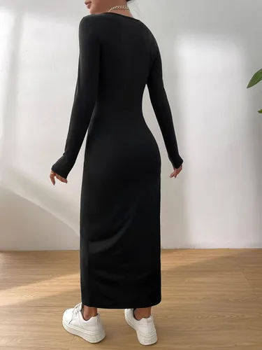 Vista 2 de Verdusa Vestido básico de manga larga con cuello redondo para mujer