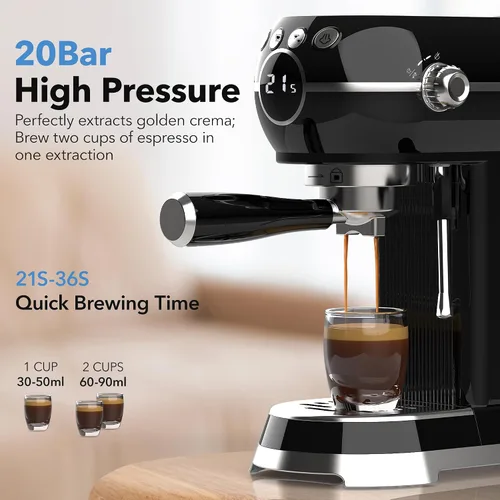 Vista 3 de HBN Máquina Compacta de Espresso de 20 Bar con Espumador de Leche, Tanque de Agua Extraíble de 27oz para Espacios Pequeños, Cafetera Casera