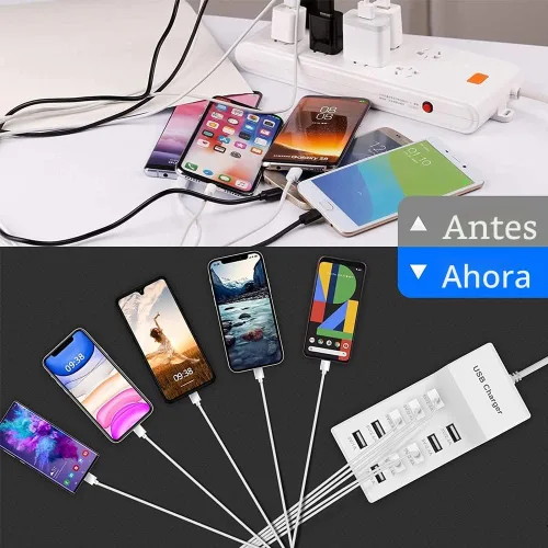 Vista 6 de Estación de carga de pared USB de 10 puertos con carga rápida, tecnología de detección automática, seguridad garantizada, puertos USB