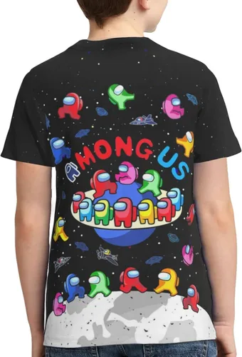 Vista 2 de Camiseta juvenil de manga corta para niños, camisetas de manga corta con cuello redondo y estampado 3D, camisetas para adolescentes, niños y niñas