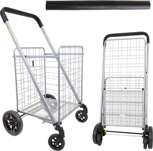 Vista 11 de dbest products - Carrito Cruiser Deluxe 2 para compras y comestibles con ruedas, cesta de lavandería plegable, carrito de utilidad compacto, ligero