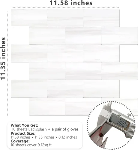 Vista 7 de STICKGOO 10 hojas de azulejos de metro para salpicaduras de cocina de aspecto de mármol blanco estrella, azulejos de pared de salpicaduras de cocina