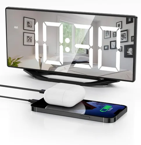 Vista 10 de Reloj despertador digital para mesita de noche del dormitorio, pantalla grande de números grandes con atenuador de brillo, reloj de escritorio