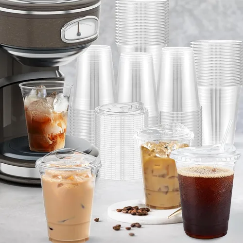 Vista 6 de 50 unidades - Vasos de plástico transparente de 24 oz con tapas, vasos de café helado resistentes y aptos para alimentos con tapas, vasos de batido