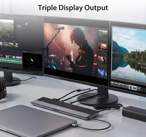 Vista 3 de Estación de acoplamiento USB C de j5create: Soporta hasta 3 pantallas simultáneamente HDMI, DisplayPort, VGA, carga rápida PD de 100 W, Gigabit