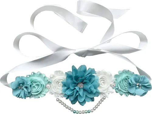 Vista 14 de Faja de maternidad de perlas únicas para revelación de género de baby shower