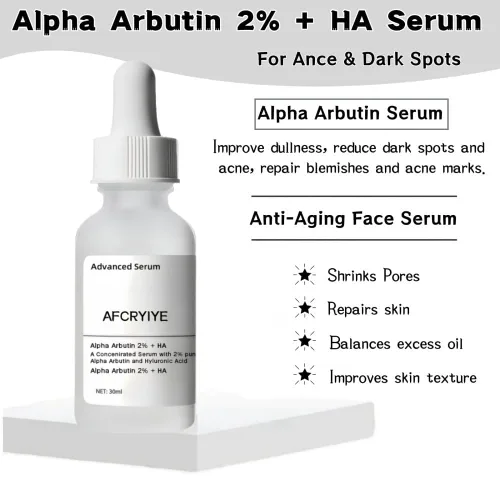 Vista 4 de Suero facial con 2% de alfa arbutina + ácido hialurónico – Suero iluminador para manchas oscuras, decoloración de cicatrices de acné y pigmentación