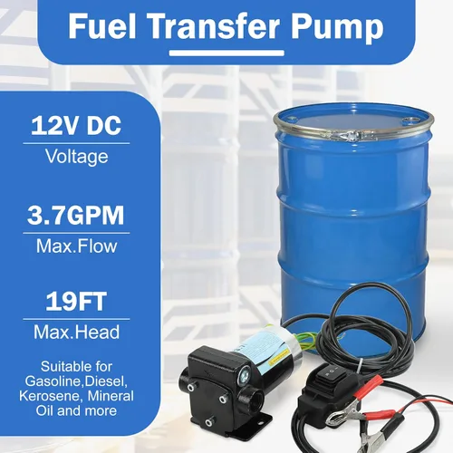 Vista 7 de 12V CC Bomba de transferencia de combustible/gasolina con cables de conexión, bomba reversible mejorada, protección térmica, control de interruptor