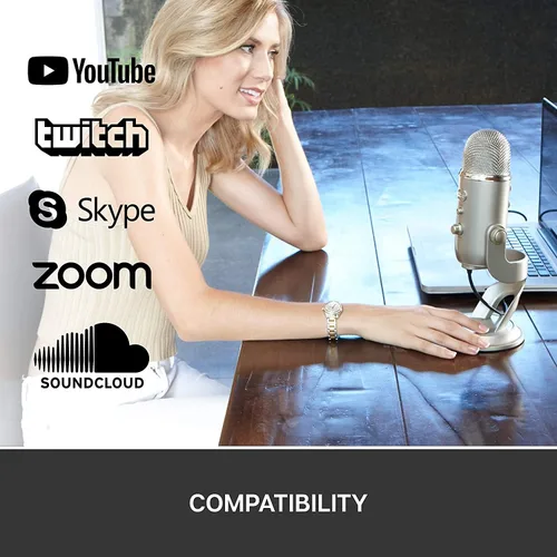Vista 6 de [Renovado] Micrófono USB Blue Yeti para grabación y transmisión en PC y Mac, 3 cápsulas de condensador, 4 patrones de captación, salida
