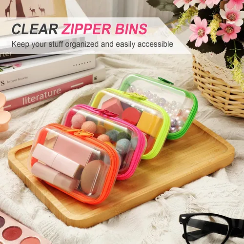 Vista 5 de Hoolerry 4 piezas de estuches rígidos transparentes con cremallera, bolsas de maquillaje, estuche de plástico para lápices, contenedores de caja