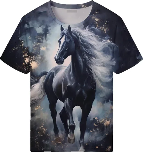 Vista 2 de Camiseta con estampado de caballo 3D Trippy para hombre, camiseta colorida con estampado de animales
