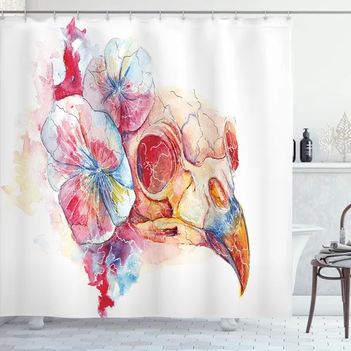 Vista 58 de Ambesonne Cortina de ducha a rayas, código de barras, software de datos, obra de arte lineal, unidimensional, juego de decoración de baño de tela