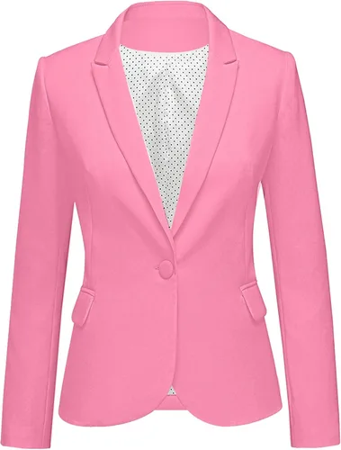 Vista 11 de Luvamia - Chaqueta Blazer para Mujer, de Manga Larga, Cuello con Solapas, Botón de Cuello, con Bolsillos Un nuevo botón negro