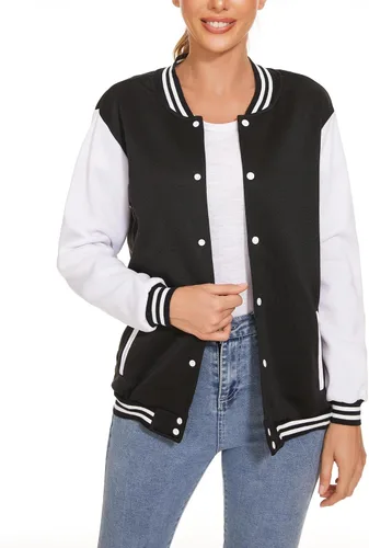 Vista 3 de Chamarra de béisbol para hombre, conjunto de 2 piezas con estampado personalizado para mujer, Negro, L