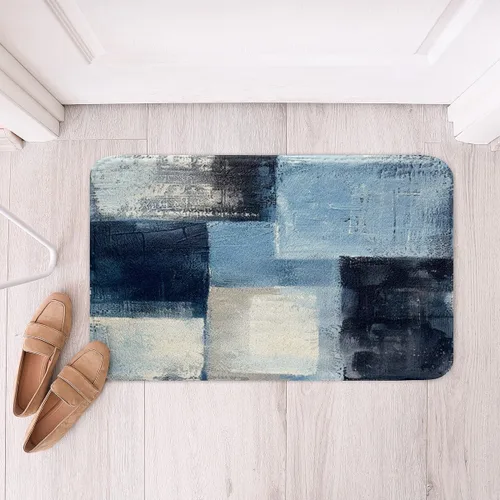 Vista 2 de Erosebridal Alfombra de baño abstracta azul de acuarela negra para niños y adolescentes, alfombra de baño de teñido anudado blanco degradado