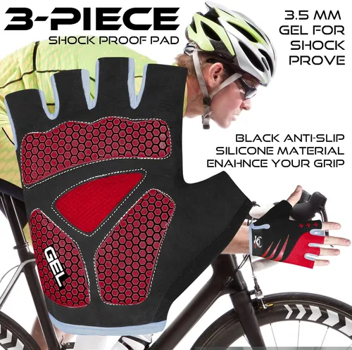 Vista 4 de BEAST RAGE Guantes de ciclismo de medio dedo para hombres y mujeres, guantes acolchados de gel, antideslizantes, absorben los golpes, levantamiento