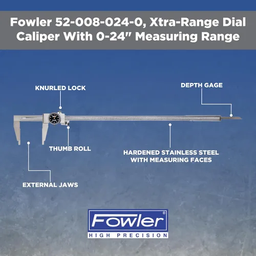 Vista 7 de Fowler 52-008-024-0, pinza de esfera de rango Xtra-con rango de medición de 0-24", color negro