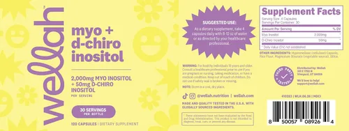 Vista 5 de Wellah Myo & D-Chiro Inositol para mujer 120 cápsulas, 30 porciones