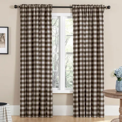 Vista 14 de Melodieux Buffalo - Cortinas a cuadros para sala de estar, dormitorio, estilo granja, estilo guingán, con textura de algodón, con bolsillo para Negro