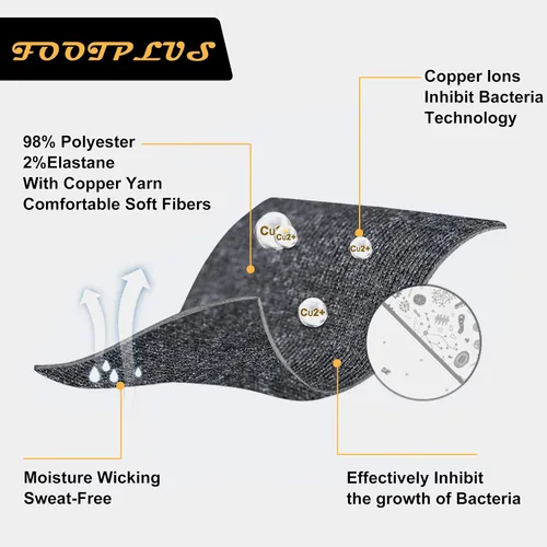 Vista 5 de FOOTPLUS Calcetines de senderismo de cobre, unisex, con suela acolchada, soporte de arco, atlético, para correr, calcetines de compresión