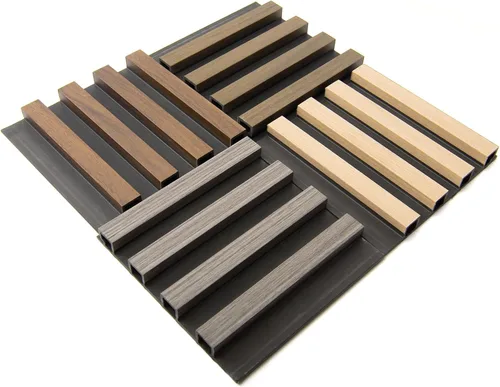 Vista 2 de Art3d Paquete de 4 paneles de pared de listones de madera WPC de 6 x 6 pulgadas para decoración de pared interior, paneles de pared acústicos