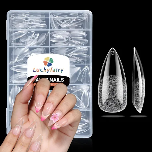 Vista 30 de Luckyfairy Puntas de uñas cortas de almendra, 240 puntas de uñas de gel
