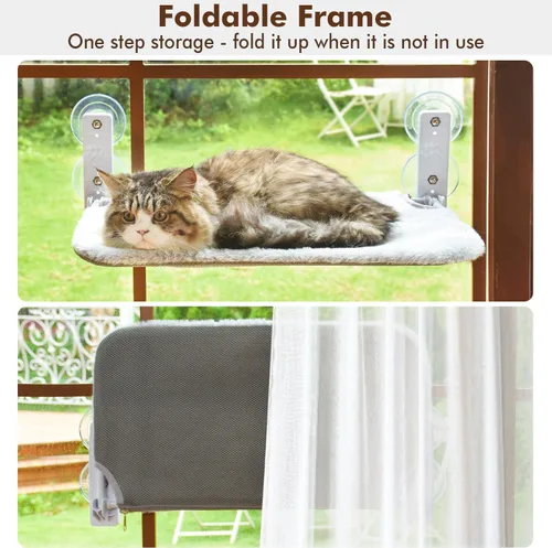 Vista 4 de AMOSIJOY Percha de Ventana Inalámbrica para Gato, Hamaca para Gato para Pared con 4 Ventosas, Ancla y Tornillo para Dos Formas de Instalación