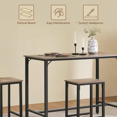 Vista 6 de Yaheetech Juego de mesa de comedor de 3 piezas, juego de mesa de pub industrial de 47.5 pulgadas, mesa de cocina de altura de mostrador