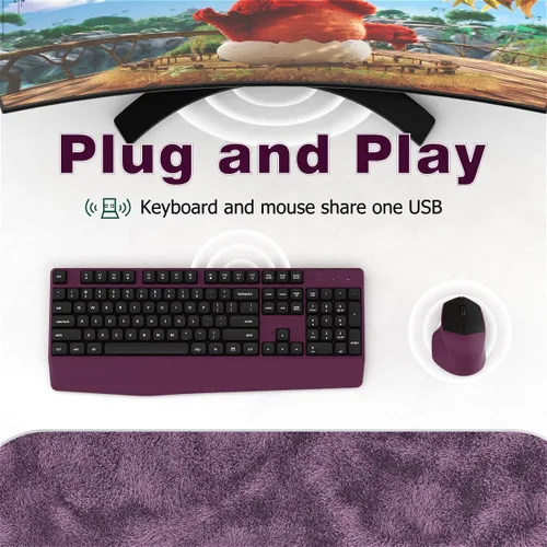 Vista 4 de Combo de teclado y mouse inalámbricos, teclado ergonómico con reposamuñecas, conexión inalámbrica de 2.4 GHz, compatible con PC/laptop, Windows/Mac