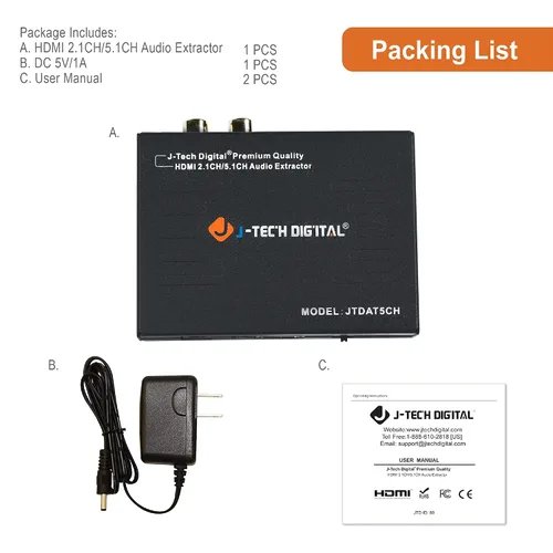 Vista 6 de J-Tech Digital Premium Quality 1080P HDMI a HDMI + Audio (SPDIF + RCA estéreo) Convertidor y extractor de audio (JTDAT5CH)