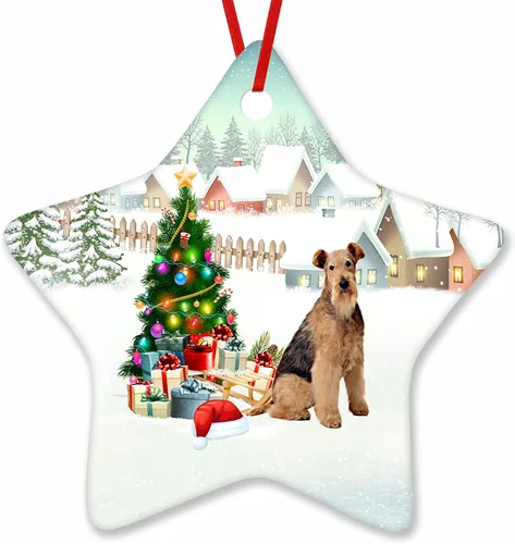 Vista 32 de Prezzy Airedale Terrier - Adorno para decoración de árbol de Navidad, regalos lindos para amantes de los perros, para familiares y amigos, nuevo