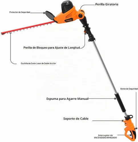 Vista 2 de GARCARE - Cortasetos eléctrico con cable con barra de extensión de 18 pulgadas