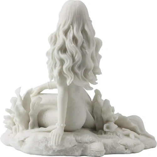 Vista 3 de JFSM INC. Sirena sentada en la playa - Estatua de escultura blanca