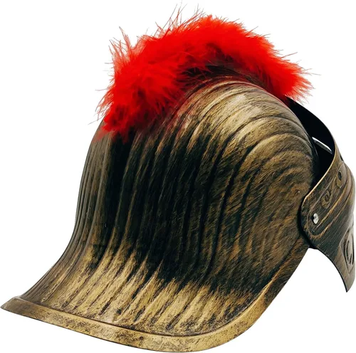 Vista 9 de LOOYAR Casco medieval de caballero soldado soldado con sombrero con pluma roja y máscara facial plegable para juego de batalla, Halloween, cosplay