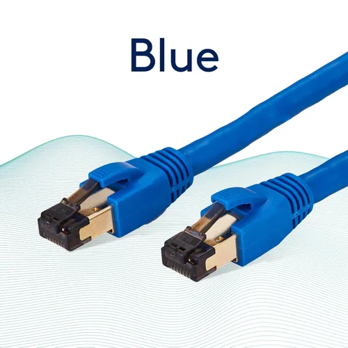 Vista 2 de Cable Ethernet Cat 8 Red Patch Azul 7ft 40Gbps, 2000Mhz Cobre 26AWG S/FTP Cable de rendimiento blindado de alta velocidad, conector RJ45 chapado
