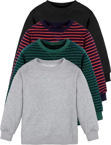 Vista 9 de Cooraby Pack de 4 Camisas de Manga Larga Térmicas para Niños con Rayas y Sólidas, Camisetas de Algodón Suave para Niños y Pequeños