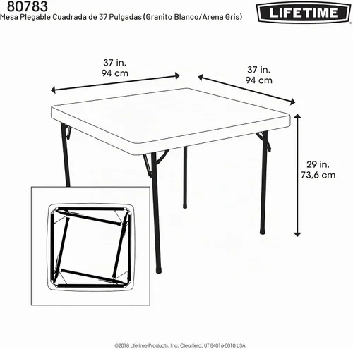 Vista 12 de LIFETIME 80783 Mesa Plegable Cuadrada de Grado Comercial de 37 Pulgadas para Cartas, Granito Blanco