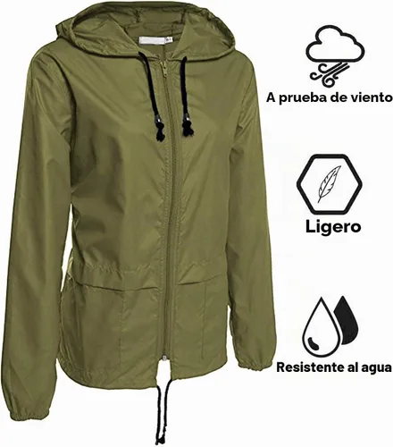 Vista 3 de Avoogue - Chaquetas de lluvia para mujer, diseño ligero, con capucha, para exteriores, impermeables, cortavientos Verde militar