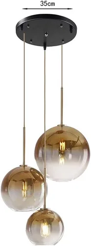 Vista 2 de Juego de 3 lámparas colgantes de globo de vidrio con gradiente dorado de H XD GLOBAL, lámpara colgante moderna de vidrio (dorado)