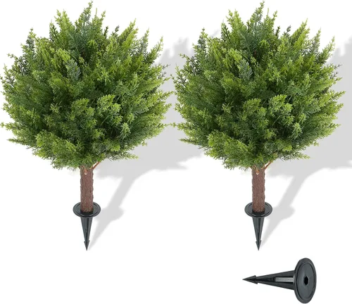 Vista 14 de Árbol de bola de pascua artificial de 26 pulgadas, paquete de 2, resistente Poinsetia