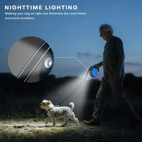 Vista 4 de Correa retráctil para perro con luz LED recargable, correa de perro resistente de 16 pies para perros medianos y grandes de hasta 110 libras, 360°