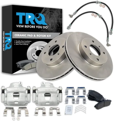 Vista 72 de TRQ Juego de pastillas de freno delanteras y rotores de cerámica, pinzas, mangueras, compatibles con Honda Odyssey 2005-2010