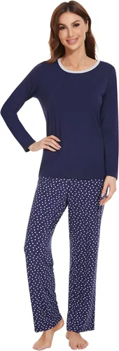 Vista 18 de NACHILA Women's Pajamas Set-Viscose Made from Bamboo, Long Sleeve Sleepwear Top with Pants Comfy Pajama Soft 2 Piece Pjs B-aqua Green